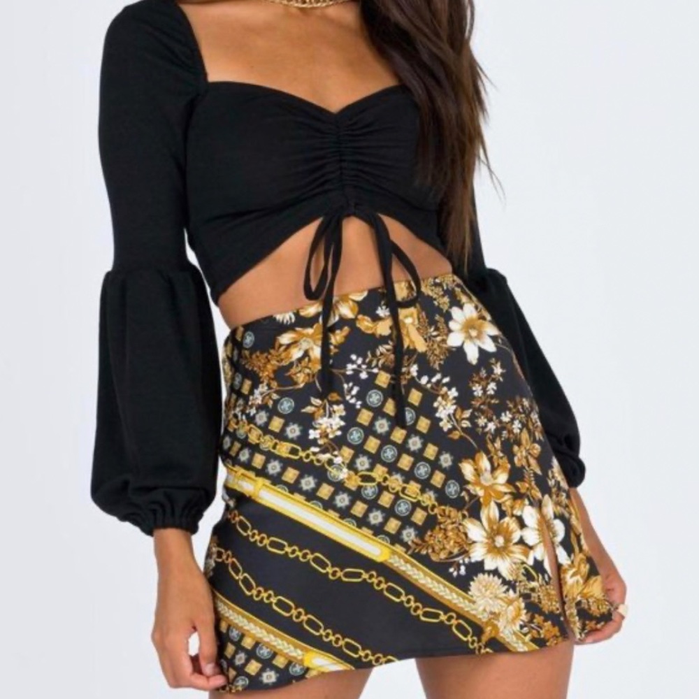 Princess Polly black gold chain split mini skirt